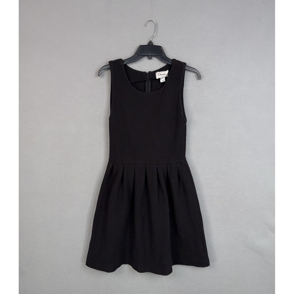 Ganni Dress Womens Medium Black Textured Fit Flare Sleeveless Scoop Neck Mini